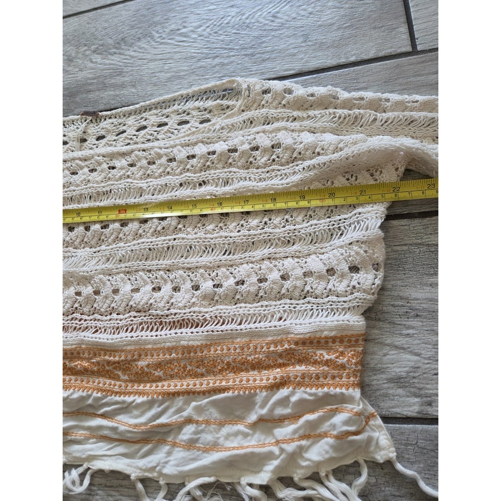 Free People Fringed Crochet Knit Sweater Top XS Cream Boho Festival Layering - Picture 8 of 14